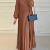 ZANZEA Islamic Hijab Women Abaya Robe Elegant Muslim Fashion O Neck Solid Pleated Dress Spring 2025 Casual Loose A-line Vestidos – Image 2