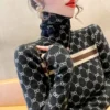 Women Slim Turtleneck Commute Warm Knitted Pullover Autumn Winter Vintage Soft Elastic Striped Letter Jacquard Sweaters – Image 5