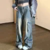 Trendy High Street Cargo Pants Women Multi-pocket 2024 Autumn Washed Y2k Baggy Jeans Women High Waist Wide-leg Denim Trousers – Image 4