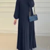 ZANZEA Islamic Hijab Women Abaya Robe Elegant Muslim Fashion O Neck Solid Pleated Dress Spring 2025 Casual Loose A-line Vestidos