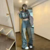 Trendy High Street Cargo Pants Women Multi-pocket 2024 Autumn Washed Y2k Baggy Jeans Women High Waist Wide-leg Denim Trousers – Image 3