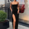 Nibber red black New year christmas party long dresses women spring Basic bodycon lace up stretch Slim midi dresses femme – Image 4