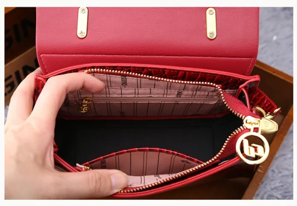 Fashion Diamonds Women Handbags 2023 Red Genuine Leather Lady Shoulder Messenger Bag Crocodile Pattern Portable Shell Tote Bags – Image 6