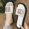 Women's Diamond Grid Luxury Decor Flat Sandals Charm Design Open-toe Vacation Casual Slides Party Elegant Office-Ladies Shoes – Image 2
