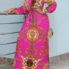 Summer Women Bohemian Printed Party Sundress Long Sleeve Stand Collar Casual Robe Holiday Vestidos Belted – Image 2