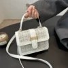 Simple texture portable shoulder crossbody small square bag – Image 4