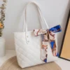 Fashion Women Shoulder Bag Rhombic Embroidery Handbag PU Leather Solid Color Underarm Bag Casual large size Tote bag – Image 2