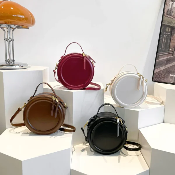 Round Leather Crossbody Bags For Women Luxury High Quality Handbags Women Bags Designer Shoulder Bag Female Retro Clutch Purses – Image 3