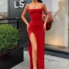 Nibber red black New year christmas party long dresses women spring Basic bodycon lace up stretch Slim midi dresses femme – Image 2