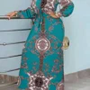 Summer Women Bohemian Printed Party Sundress Long Sleeve Stand Collar Casual Robe Holiday Vestidos Belted – Image 3