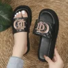 Women's Diamond Grid Luxury Decor Flat Sandals Charm Design Open-toe Vacation Casual Slides Party Elegant Office-Ladies Shoes – Image 4
