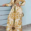 Summer Women Bohemian Printed Party Sundress Long Sleeve Stand Collar Casual Robe Holiday Vestidos Belted – Image 4