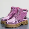 Women's Ankle Low Heel Platform Chunky Sole Lace Up Glitter Sequin Boots – Image 2