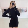 Elegant Lace Up Dress Solid Pleated Slim Fit Party Bodycon Female Sexy Mini Dresses Purple Black Vestidos – Image 2